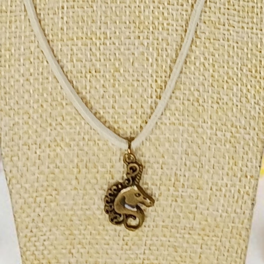 Leather Cord Unicorn Pendant Necklace Magical Fairy Tale Fairycore 1970s 1990s
